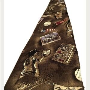 VINTAGE USA BASEBALL NECKTIE SILK TIE Brown